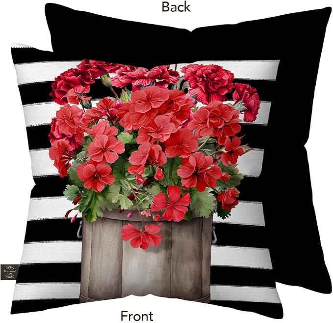 Briarwood Lane Striped Geraniums Indoor/Outdoor Pillow