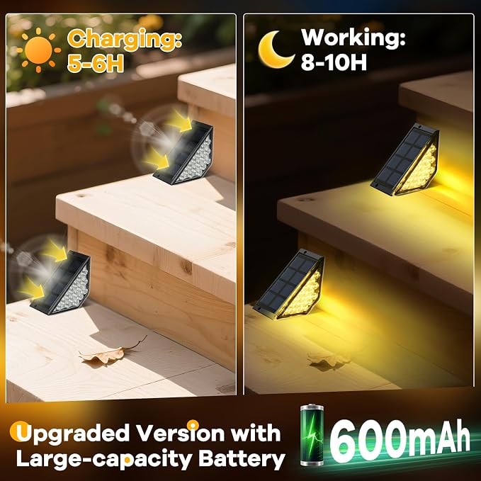 BKBB PPBB Solar Step Lights for Outside, Solar Stair Lights Outdoor Waterproof, Deck Step Lights for Fence, Patio, Yard, Porch, Front Door, Sidewalk, Garden, Patio Decor (6, Warm White)