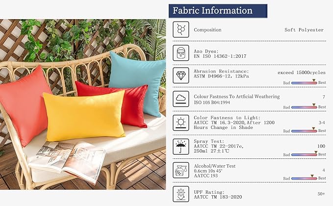 VAKADO Outdoor Waterproof Throw Pillow Covers 18X18 Set of 2 Decorative Aqua Patio Furniture Turquoise Cushion Cases Outside Decor for Couch Garden Bench Porch
