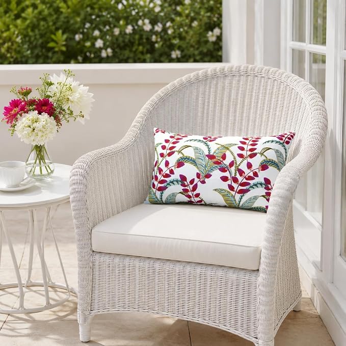 Pack of 2 Patio Lumbar Pillows 12"x20" | Fade Resistant Outdoor Waterproof Lumbar Pillow with Inners Decorative Garden Lumbar Cushions for Home Patio Terrace Sofa