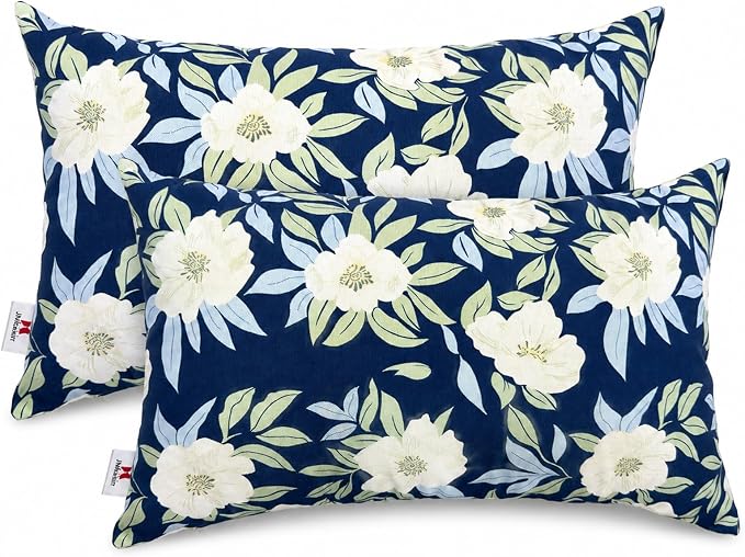 Pack of 2 Patio Lumbar Pillows 12"x20" | Fade Resistant Outdoor Waterproof Lumbar Pillow with Inners Decorative Garden Lumbar Cushions for Home Patio Terrace Sofa