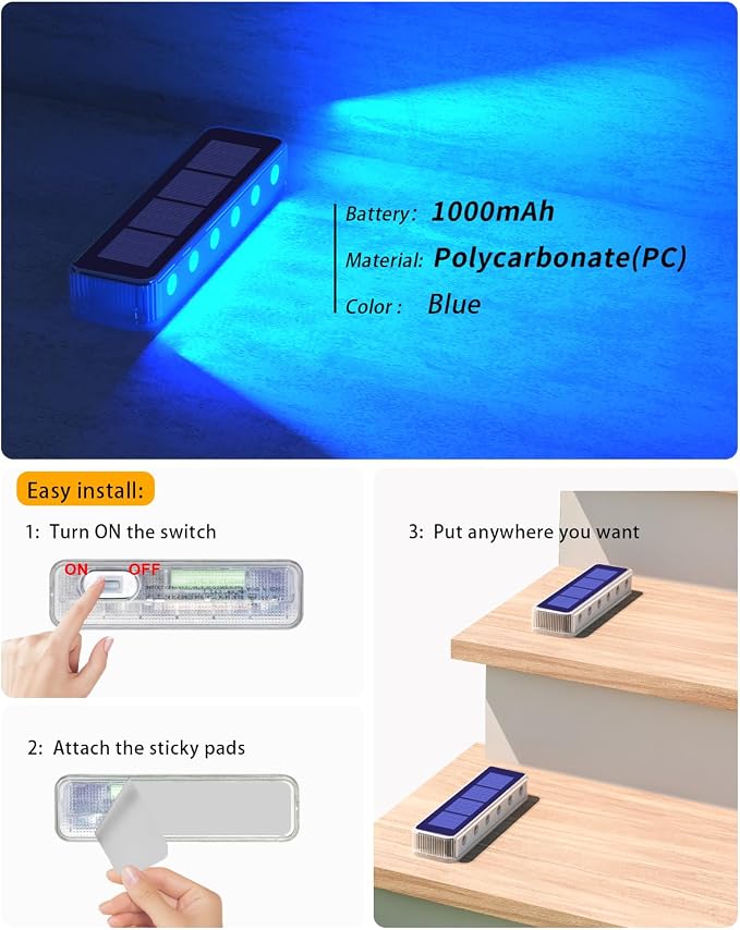 DetarZinLED Blue Solar Lights for Outside,4 Pack Solar Deck Lights Outdoor Waterproof LED,Blue Step Light for Outside,Dock Light Solar Powered Waterproof for Deck,Steps,Dock,Driveway,Stair,Path