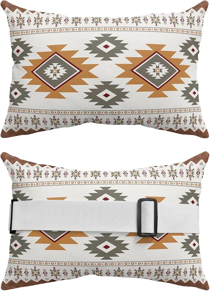 Outdoor Pillows Covers with Inserts Southwest Native American Tribal Totem Boho Waterproof Recliner Pillow with Adjustable Strap Throw Pillows for Patio Furniture Pool Lounge Chair, 12x20 inch, 1PCS