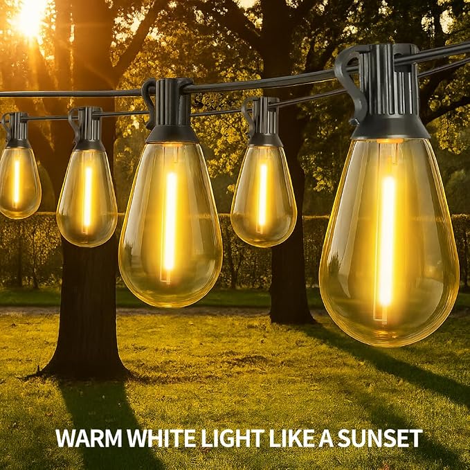 50FT S14 E12 Outdoor String Lights Waterproof Patio 12+1 (1 Spare) bulbs | Outside Hanging Shatterproof S14 E12 LED Light Bulb for Parties Porch Garden Fences Backyard Outdoor Indoor