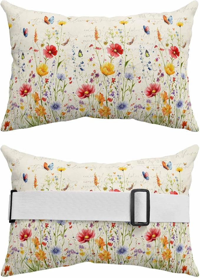 Outdoor Lumbar Cushions with Inserts, Vintage Colored Flower Plant Garden Waterproof Fluffy Fade Body Pillows, Patio Furniture Pillow for Home Balcony Garden Decor 11x16IN