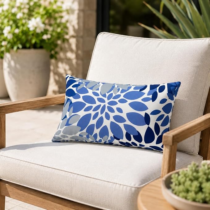Outdoor Patio Lumbar Pillows Pack of 2, 12"x20" | Fade Resistant Outdoor Waterproof Lumbar Pillow with Inners Decorative Garden Lumbar Cushions for Home Patio Terrace Sofa