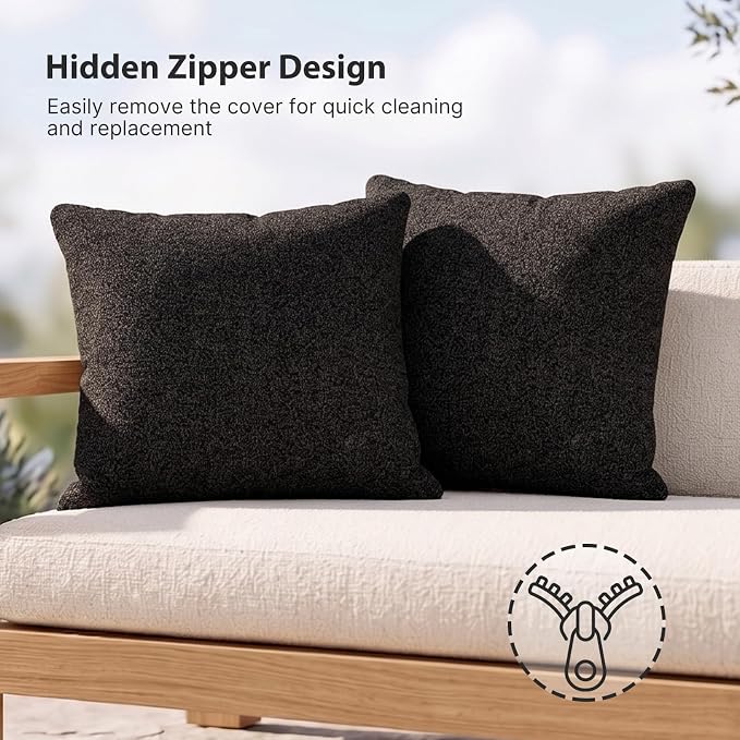 Outdoor Throw Pillow Set of 2 with Inserts, Outdoor Lumbar Pillow Water Resistant for Patio Furniture, 18x18 Inch Outdoor Pillows with Removable Zipper Cover