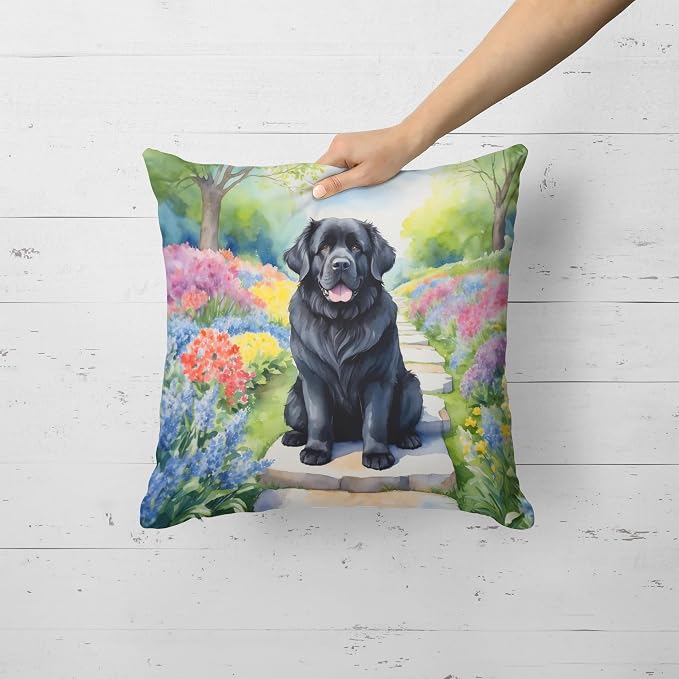 Caroline's Treasures Newfoundland Spring Path Throw Pillow Machine Washable, Indoor Outdoor Decorative Pillow for Couch, Bed or Patio, 18Hx18W