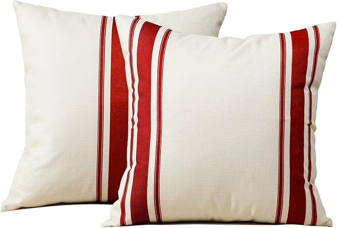 OTOSTAR Pack of 2 Christmas Decor Outdoor Pillow Covers 18x18 Inch Patio Waterproof Decorative Throw Pillow Covers Geometry Cushion Case Garden Pillow Cases Pillows Shell for Couch Tent Balcony (Red)