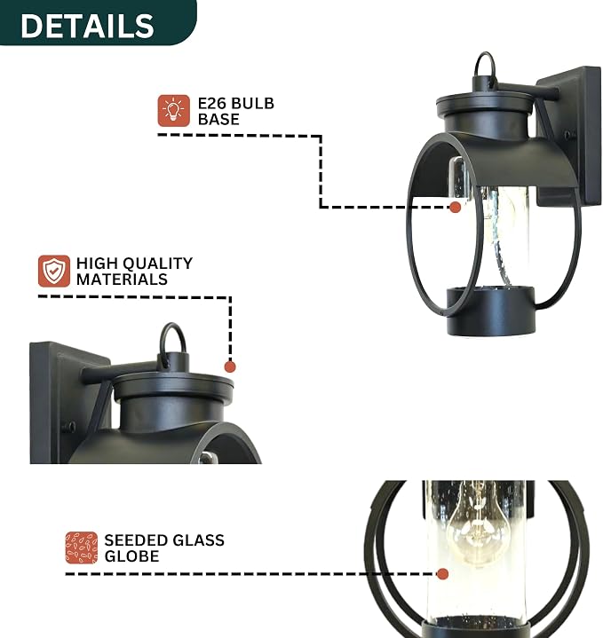 Black Outdoor Weatherproof Wall Sconce Light Fixture, Rustic Porch Light, Entryway Light, Outdoor Wall Sconce Lantern