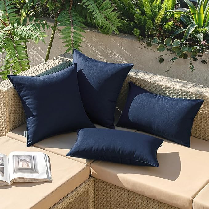 MIULEE Decorative Outdoor Waterproof Pillow Covers 16x16 Dark Blue | Decorative Patio Furniture,Pack of 2,Accent Square Soild Throw Pillow Covers,Summer Garden Tent Couch Sofa