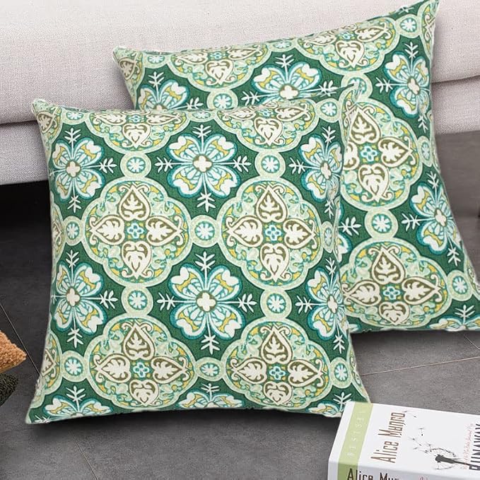 FUNHOME Outdoor Throw Pillows with Insert 18x18 Inch Pack of 2-Green Medal | Decorative Throw Pillows with Inserts, Water-Repellent, Square Pillows for Bed, Couch, Sofa and Patio Furniture