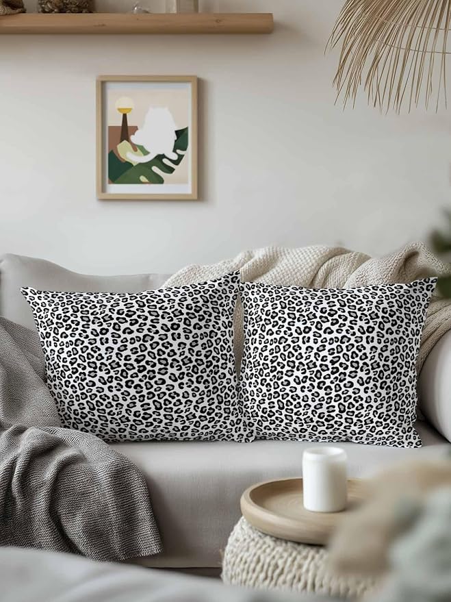 Outdoor Waterproof Throw Pillows Abstract White Black Leopard Patio Pillows Pack of 2,Decorative Pillow Covers with Insert,Pillow Cushion Case for Garden Couch Sofa Animal Skin Print