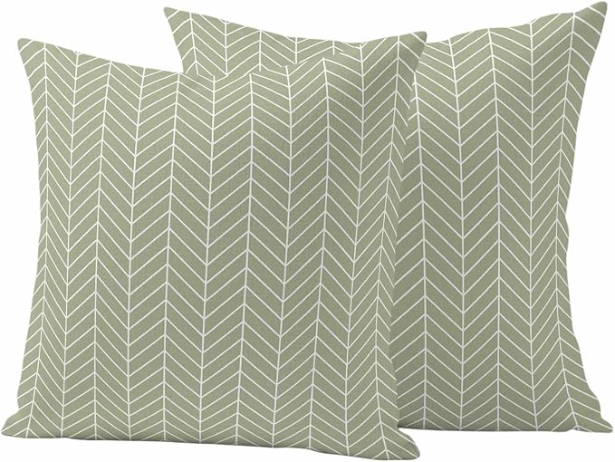 Outdoor Waterproof Throw Pillow Covers Set of 2 Sage Green Chevron Stripes Pillowcases 26x26 Inches Modern Geometric Texture Decorative Pillows Cushion Case Patio Pillows for Couch Bed Chair Garden