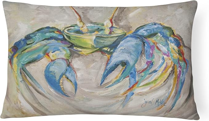 Caroline's Treasures JMK1089PW1216 Blue Crab Canvas Fabric Decorative Pillow Machine Washable, Indoor Outdoor Decorative Pillow for Couch, Bed or Patio, 12HX16W
