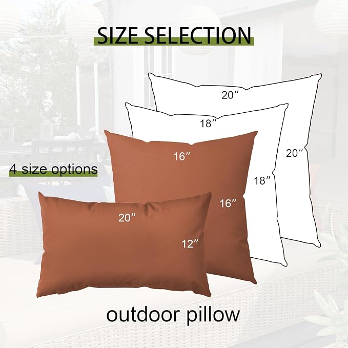 Premium 16x16 Inch Outdoor Throw Pillows Set of 2–Fabric with 1500-Hour Color Fastness Waterproof TPU Inner Lining Decorative and Durable for Patio Garden and Indoor Use, Red