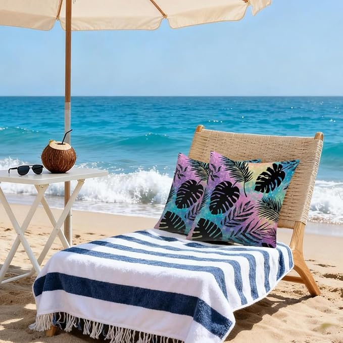 Waterproof Outdoor Pillow Covers Patio Throw Pillow Cases 18x18 Leaves | Decorative Throw Pillows Patio Cushion Covers Set of 2, Outdoor Pillow Inserts Cover for Couch Chair