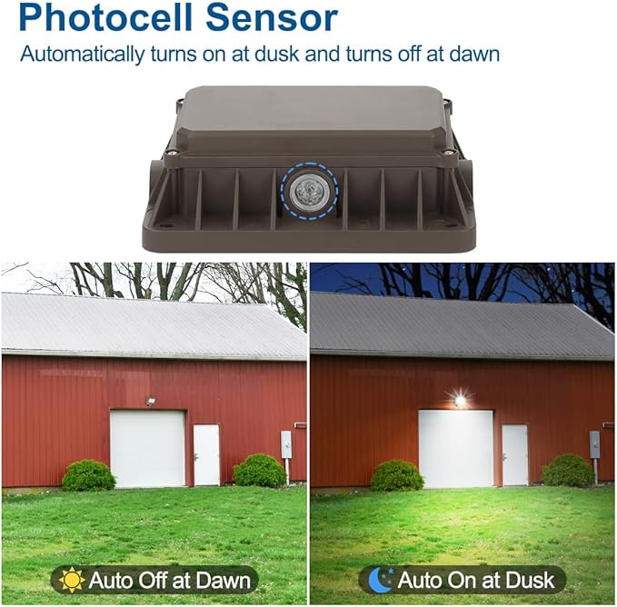 50W LED Flood Light Outdoor, Dusk-to-Dawn Photocell 180° Adjustable Knuckle, 6500LM 5000K Replaces 150-200W HPS/MH, IP65 Waterproof Outdoor Security Lighting Fixture, 100-277Vac, ETL Listed