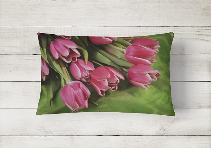 Caroline's Treasures APH5048PW1216 Pink Tulips Canvas Fabric Decorative Pillow Machine Washable, Indoor Outdoor Decorative Pillow for Couch, Bed or Patio, 12HX16W
