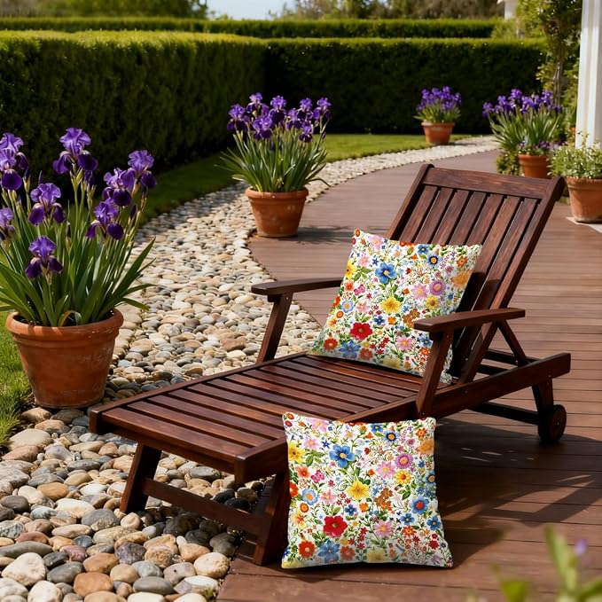 22x22 Inch Outdoor Pillow Covers Set of 2 Waterproof Throw Pillow Covers Decorative Couch Cushion Covers Colorful Art Floral Square Pillowcases Protectors for Patio Garden Sofa
