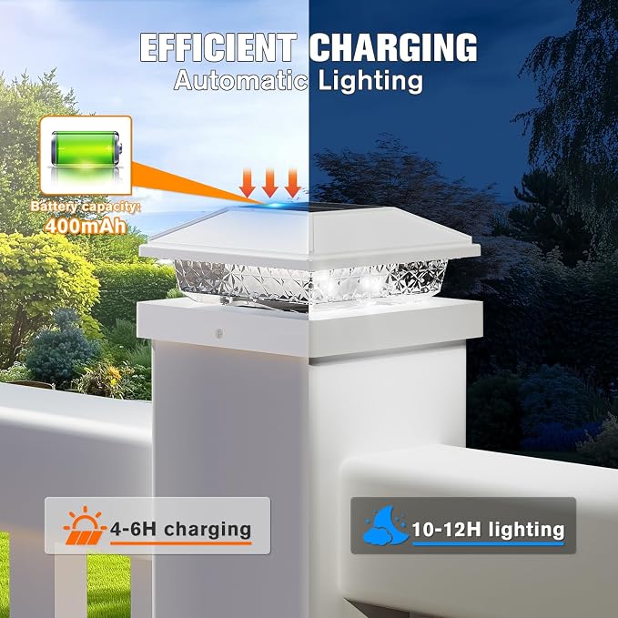 Solar Post Cap Lights,4x4 Post Solar Light Cool White,White 16 Pack | Fence Post Solar Lights for 4x4 Post Caps Wood Vinyl &5x5 Vinyl Post,IP64 Waterproof Solar Post Lights Outdoor for Deck