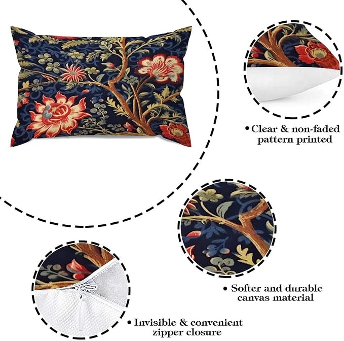 Zipped Pillow Cases for Home Decor Burgundy Gold Navy Blue Floral Botanical Throw Pillow Cover Set of 2 Farmhouse Cushion Cover Cases for Living Room Club Home Decor 12x18in