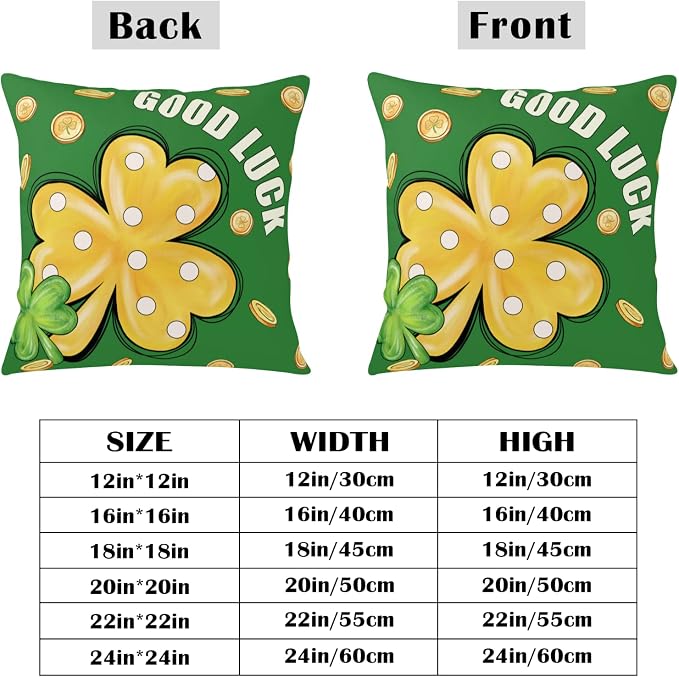 Set of 2 Saint Patricks Day Pillow Covers Lucky Hat with Gold Coin Shamrock Decorative Pillowcases 22x22 Green Polka Dots Lucky Clover Cushion Cases for March Holiday St Patrick Decor