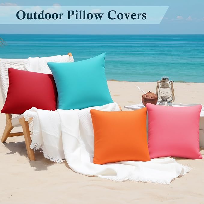 fauson Outdoor Pillows 18x18 Set of 4 Outdoor Pillows Waterproof Square Pillow Covers Cushion Cases for Patio, Couch, Tent and Sofa