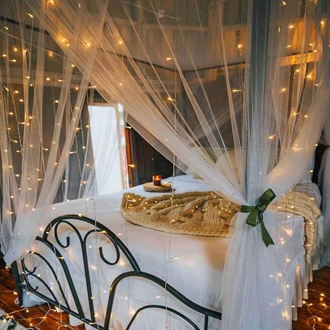 echosari 9.8ft×9.8ft Curtain Lights Battery Operated with Remote Warm White | 300 LED Hanging Light Timer Fairy Curtain Lights for Bedroom Patio Wedding Backdrop Party Decór