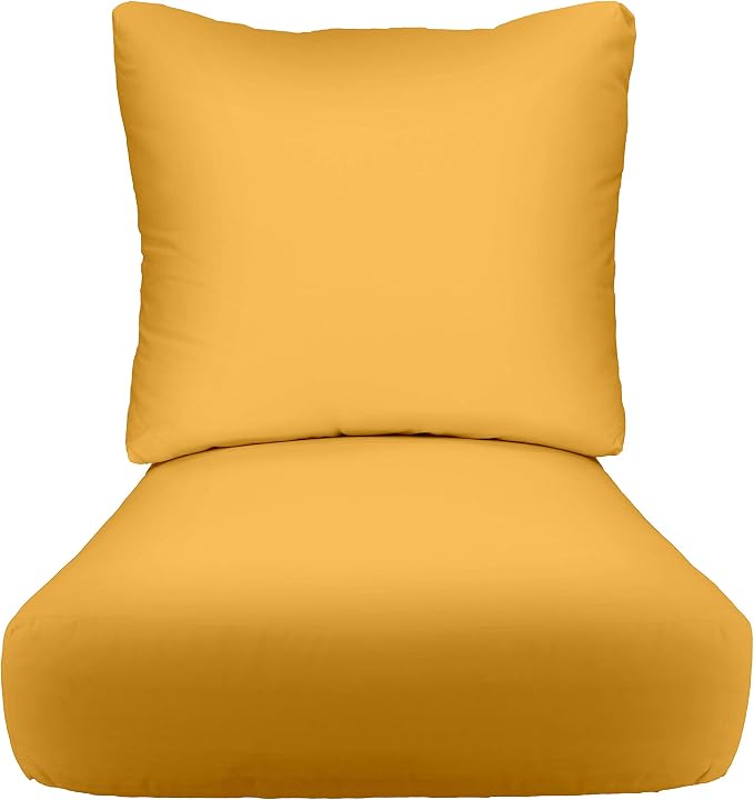 RSH Decor: Deep Seating Cushion with Pillow Back | 26” x 30” Seat | Sunbrella Performance Fabric | Water and Fade-Resistant | Outdoor Chair Cushion Set for Patio Furniture | Canvas Buttercup Yellow