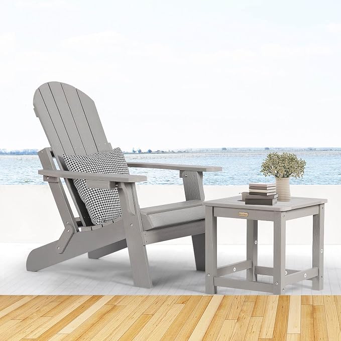Outdoor Side Table Set of 2, HIPS Plastic Composite Adirondack Patio Table, Weather Resistant End Tables for Outside, Indoor, Patio, Garden, Pool, Porch, Backyard, Lawn, Deck - Grey