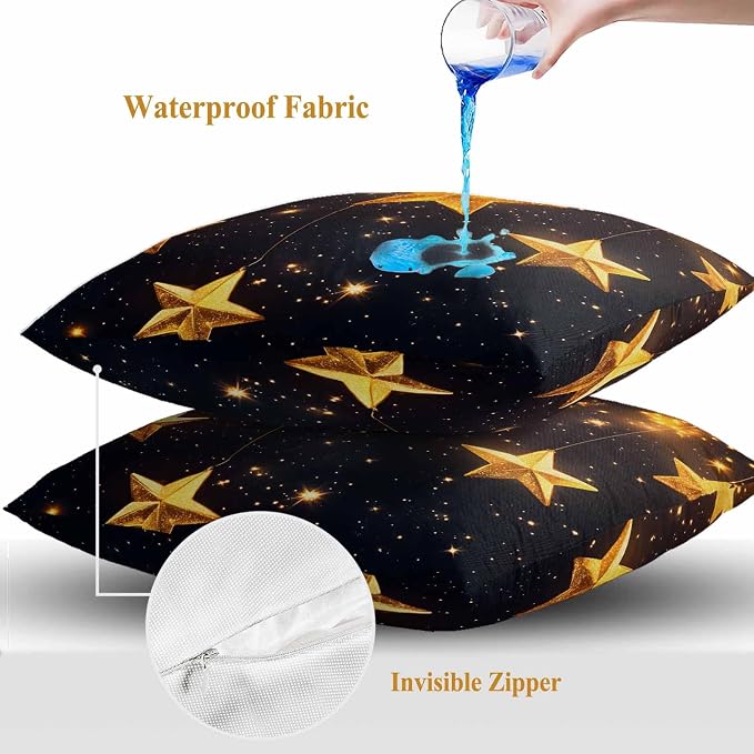 Gorgeous Star Outdoor Waterproof Throw Pillow Covers Set of 2, 18"x18", Starry Sky Dream Fantasy Decorative Pillow Covers Outside Cushion Case for Patio Porch Garden