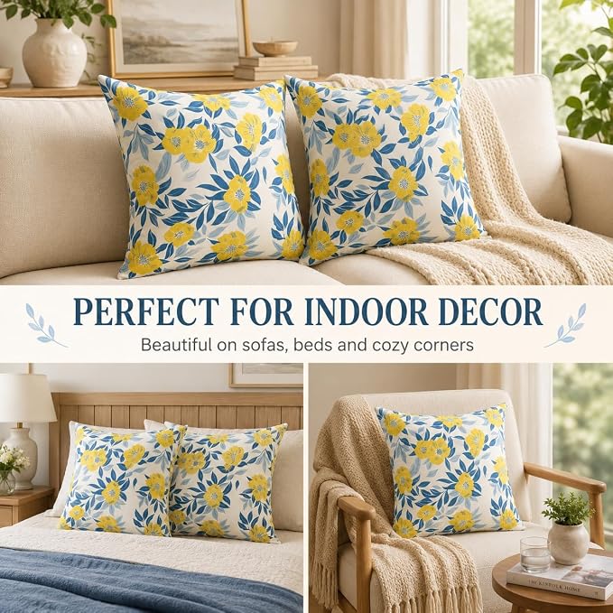 Outdoor Throw Pillows 18×18 Inch Pack of 2 Waterproof Decorative Patio Pillows with Inserts, Square Pillows for Garden Couch Sofa and Patio Furniture