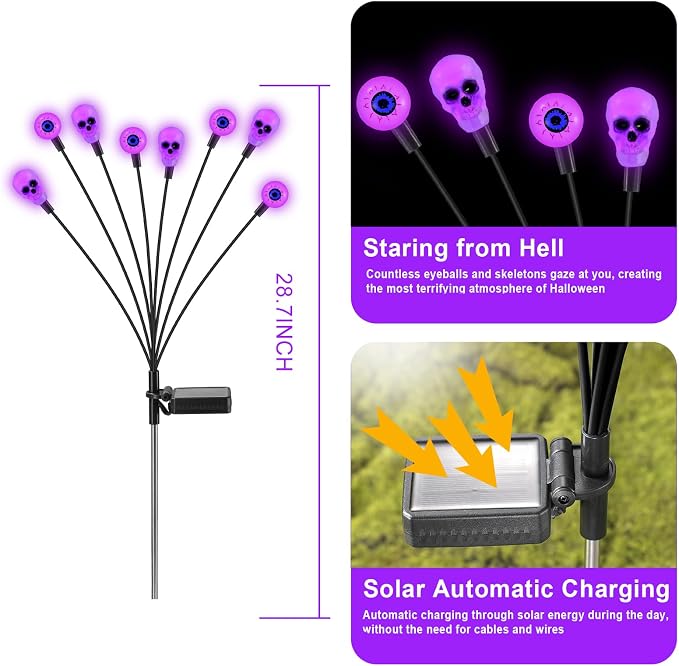 FENSAN Solar Lights Outdoor,Halloween Decorations Outdoor, Scary Eyeball Lights,4PACKS 32LED,IP65 Waterproof,Halloween Decor for Garden/Yard/Patio/Lawn/Pathway(Purple)