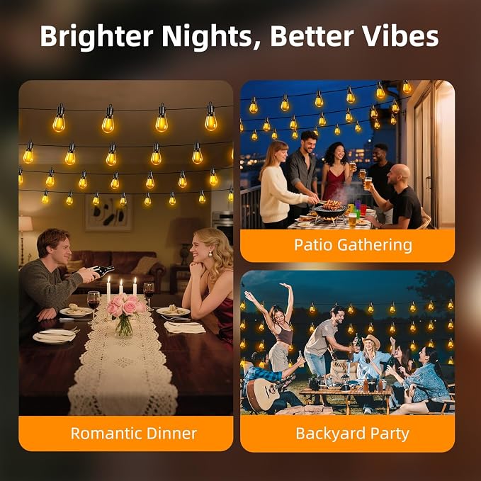 Outdoor Patio String Lights 150ft: S14 LED Shatterproof Bulbs 3 Modes Button Control - Waterproof Connectable Hanging Lights - Garden Backyard Yard Gazebo Porch Party Decorative