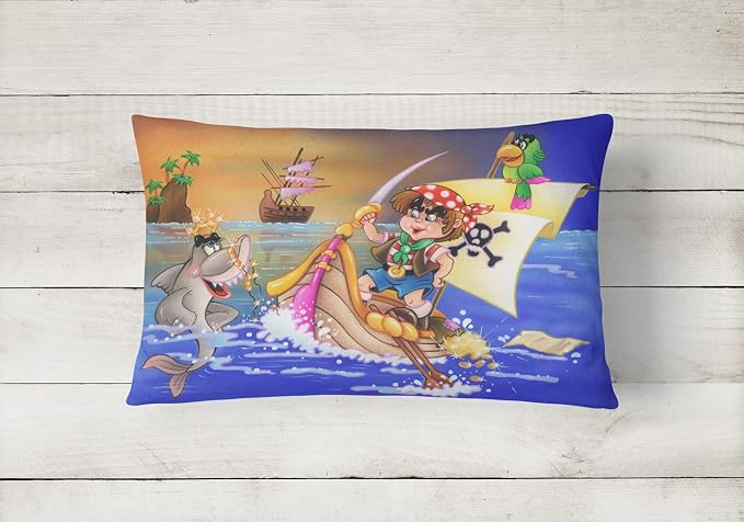 Caroline's Treasures APH6105PW1216 Boy Playing Piriate with Dolphin Canvas Fabric Decorative Pillow Machine Washable, Indoor Outdoor Decorative Pillow for Couch, Bed or Patio, 12HX16W