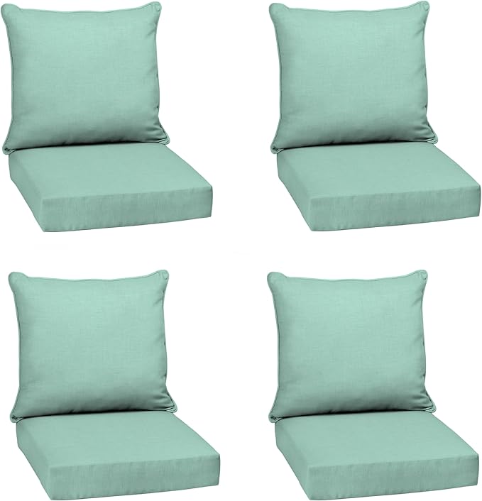 Arden Outdoor Deep Seat Cushion Set, 4-Pack, 24x24, Aqua | Outdoor Sofa, Couch, Conversation Set, Weather-Proof, Rain-Proof, Fade Resistant for Chair, Mold and Mildew Resistant