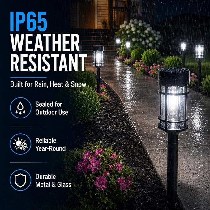 Solar Pathway Lights Outdoor 8 Pack Waterproof Solar Lights for Garden | 21" Metal Glass LED Bright 8-12Hours Long-Lasting Outdoor Solar Lights for Yard, Garden Path Landscape Driveway Walkway