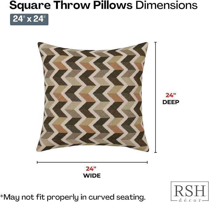 RSH DECOR: Sunbrella Square Throw Pillows Set of 2 | 24" x 24" | Water and Fade-Resistant Performance Fabric | Outdoor Pillow Covers with Down-Alternative Inserts | Made in USA (Prism Fossil)