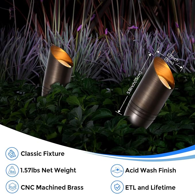 Solid Brass Outdoor Landscape Spotlights, 12V Heavy Duty Low Voltage LED Spot Light Waterproof for Garden and Yard Up Lighting, Classic Bronze Accent Light Fixture Without MR16 Bulb, 6 Pack