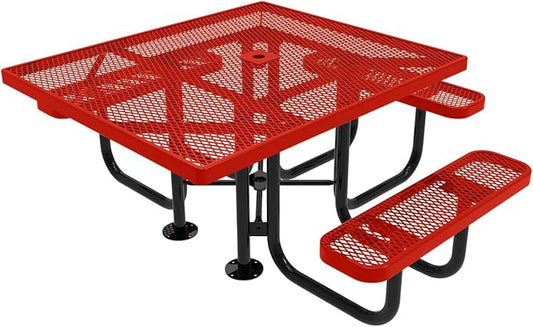 COATEDOUTDOORFURNITURE Coated Outdoor Furniture Heavy-Duty Portable ADA-Compliant Outdoor Picnic Table with Umbrella Hole, Expanded Metal Patio Dining Furniture Made in America (46" Square Top, Red)