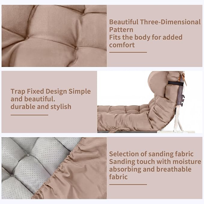 Tudomro Outdoor Chaise Lounge Cushion 66x21x4'' Waterproof & Fade-Resistant Patio Pool Chaise Lounge Cushion Headrest Pillow Tie Replacement Rocking High Back Chair(Taupe,1 Pcs)