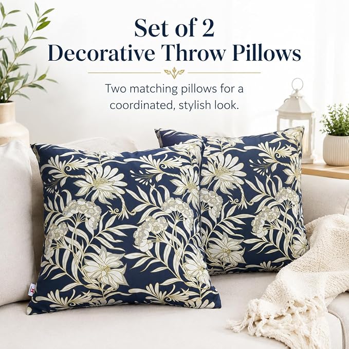 Outdoor Throw Pillows 18×18 Inch Pack of 2 Waterproof Decorative Patio Pillows with Inserts, Square Pillows for Garden Couch Sofa and Patio Furniture