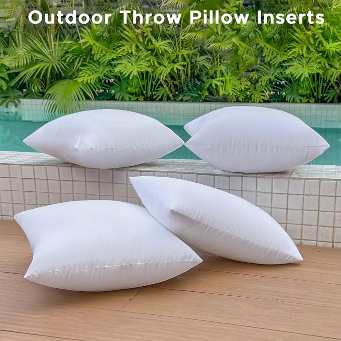 16 x 16 Outdoor Pillow Inserts Set of 4 Small Square Patio Furniture Pillows for Porch Couch Fall Throw Pillow Inserts Premium Decorative Stuffer Pillows Waterproof White Sofa Cushion