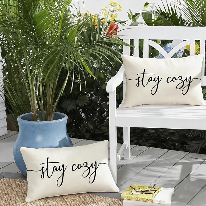 RABUSOFA White Outdoor Pillow Covers 12x20 Waterproof Stay Cozy Decoration | Outdoor Patio Decoration, Waterproof & Durable Fabric, Machine Washable, Invisible Zipper, Not Insert