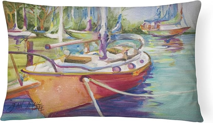 Caroline's Treasures JMK1028PW1216 Red Sailboat Canvas Fabric Decorative Pillow Machine Washable, Indoor Outdoor Decorative Pillow for Couch, Bed or Patio, 12HX16W