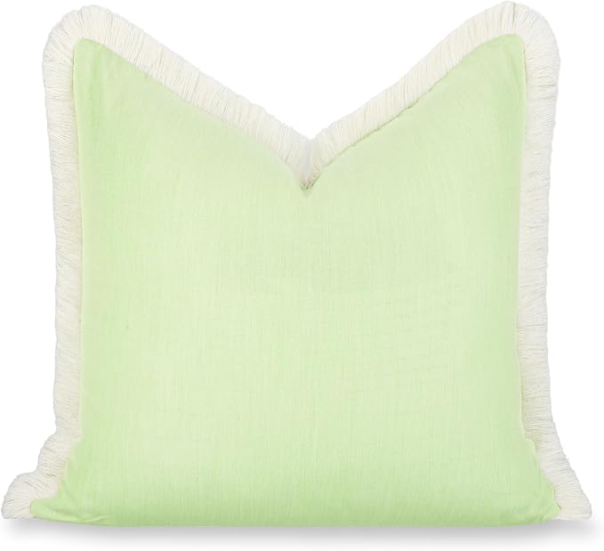 Hofdeco Premium Coastal Hampton Outdoor Performance Throw Pillow Cover Only, 22"x22" Water Repellent, UV and Fade Resistant for Backyard, Couch, Poolside, Grass Green Woven Solid