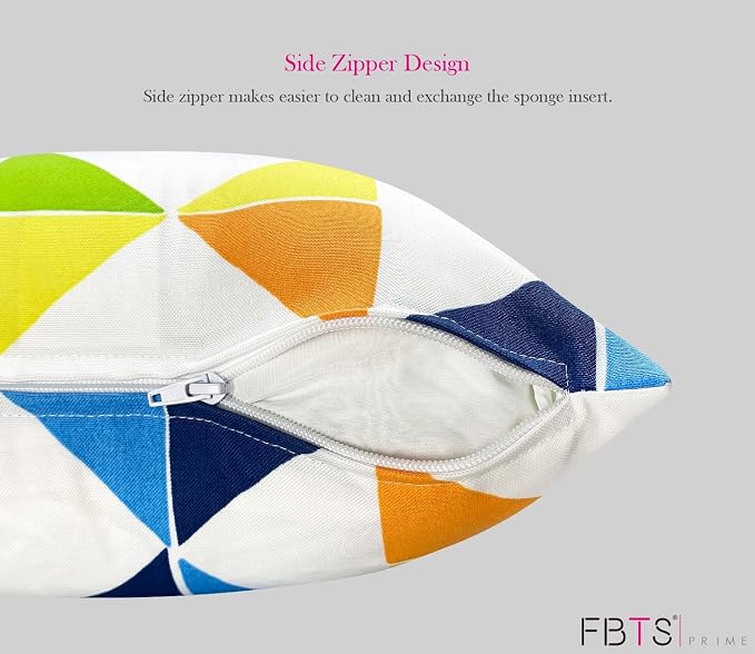 Outdoor Waterproof Decorative Throw Pillows with Inserts for Patio Furniture, 18x18 Inch Fade Resistant Patio Garden Cushions for Couch Bed Sofa, Triangular Multi