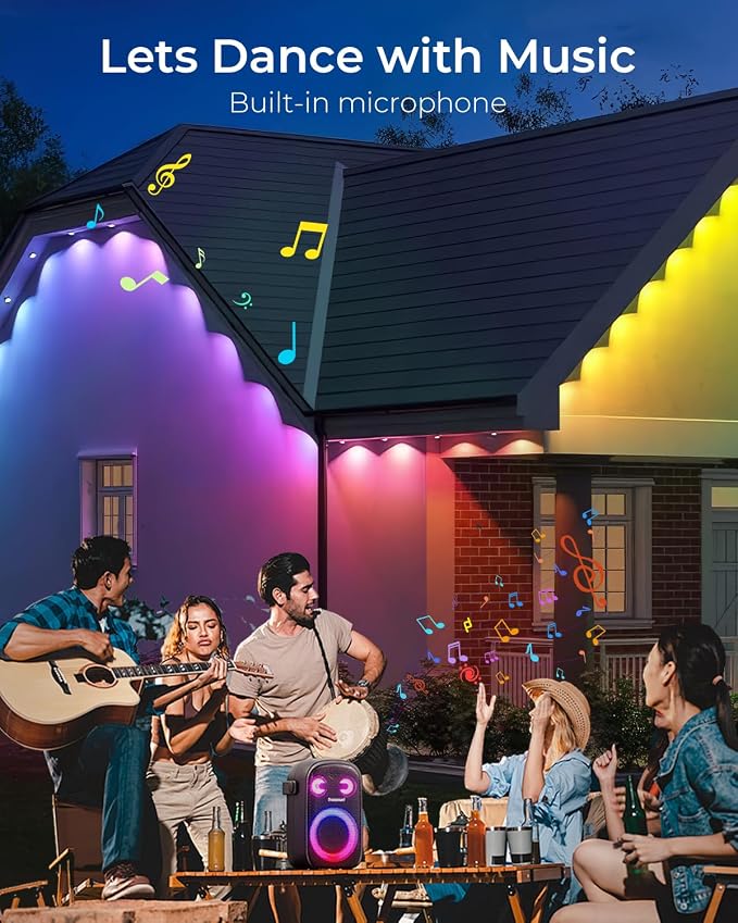 CINOTON Permanent Outdoor Lights 150ft, Smart RGBW+IC Eaves Lights with 90LEDs, IP67 Waterproof, 111 Scene Modes for Daily and Festival, Halloween Christmas Holiday Decor, APP/Voice/Remote Control