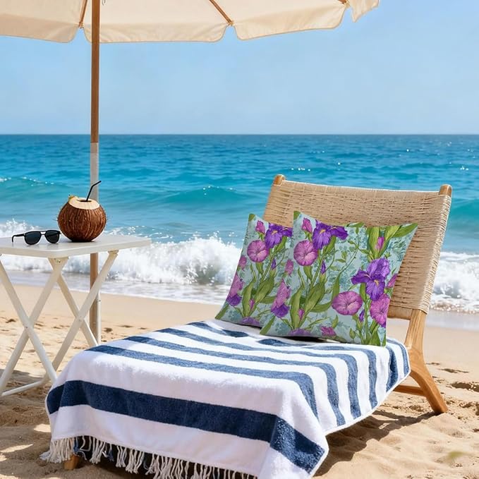 Waterproof Outdoor Pillow Covers Patio Throw Pillow Cases 18x18 Floral | Decorative Throw Pillows Patio Cushion Covers Set of 2, Outdoor Pillow Inserts Cover for Couch Chair